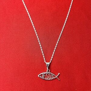 925 strling Silver Fish religiosity Pendant‎ and chain Necklace